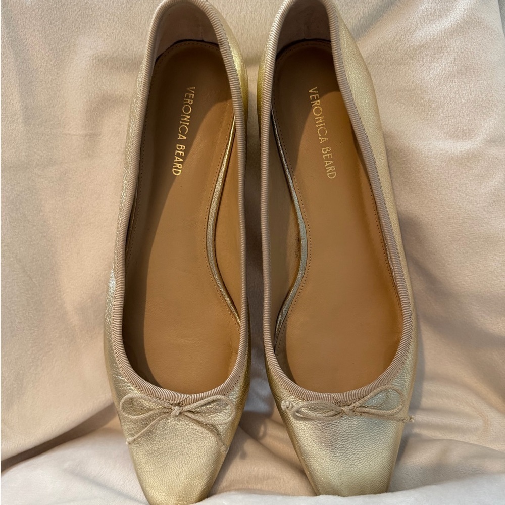 VERONICA BEARD Cecile Metallic Leather Ballet Pump QUIET LUXURY - Picture 6 of 8